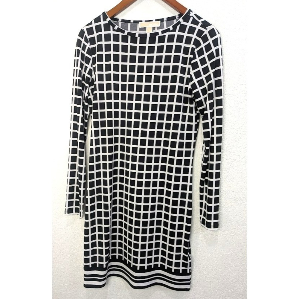 Michael‎ Kors Black and White Geometric Sheath Dress Sz S Long Sleeves Preppy